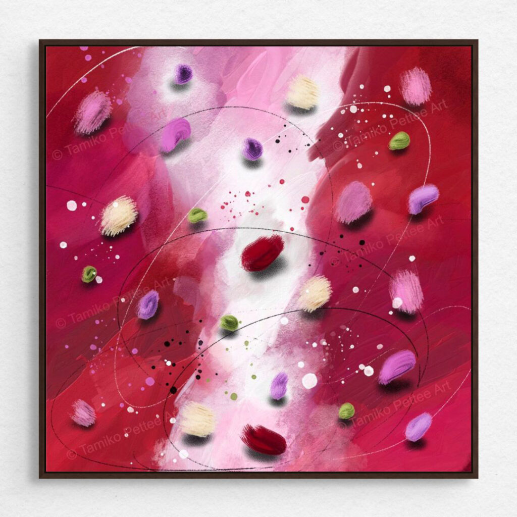 A canvas print of Enchantment is in a floating frame.