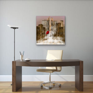 A medium size of canvas print of Lost In Time is on the wall behind the luxurious desk.