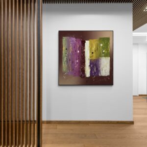 Big canvas print of You Are Not Alone is on the wall in the zen style building.