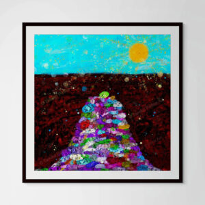 Close-up of the "Almost There" fine art paper print in a black matted glass frame, highlighting the artwork's texture and color details.