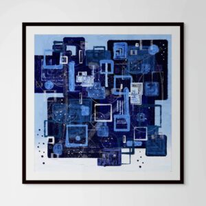 Close-up of the "Await My Dreams" paper print in a black matted glass frame, showcasing fine art details and color texture.