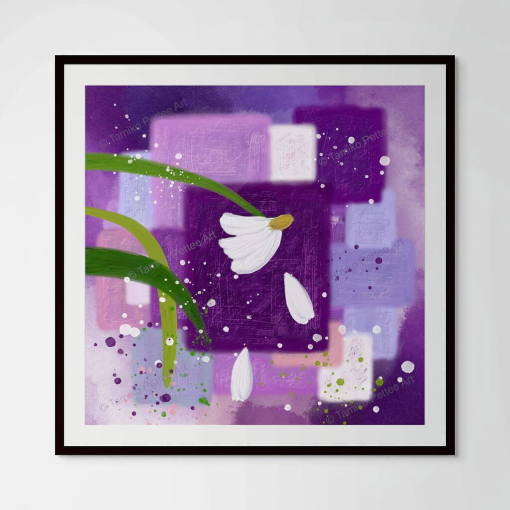 Close-up of the "You Are Still You" fine art paper print in a black matted glass frame, capturing the gentle textures and thoughtful composition of the artwork.