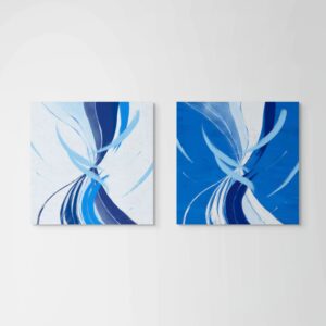 The diptych of Cobalt Breeze are on the white wall