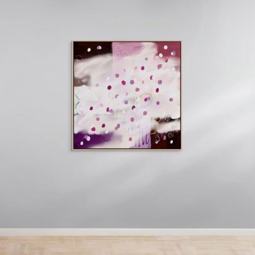 This canvas art "Sakura" is in a floating frame. It is on the wall above the natural color of wooden floor. It loos natural zen atmosphere.