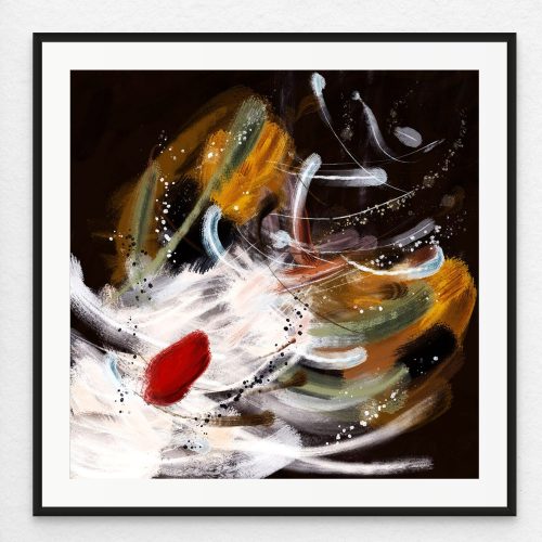 The paper print of Never Stop is in the matted glass frame.